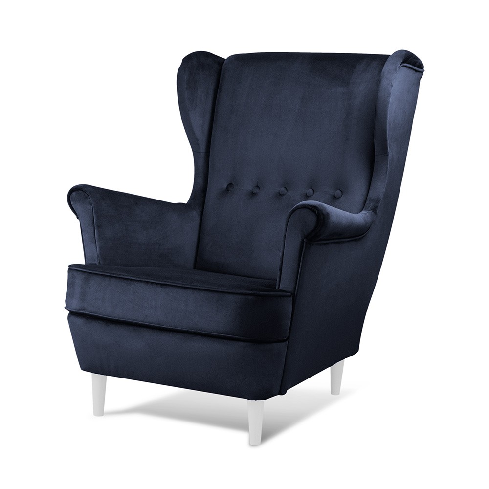 Fotel uszak Vako w zestawie z podnóżkiem granatowy