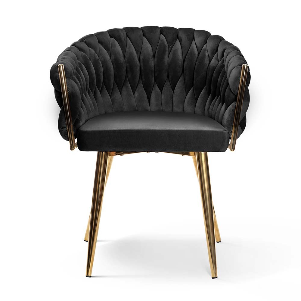 Modne krzesło jadalniane Rosa na złotych nogach z czarnym welurem