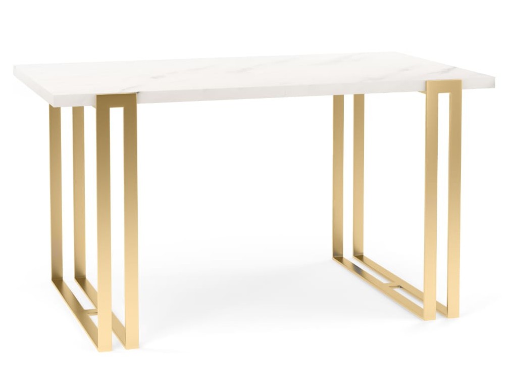 Rozkładany stół Hort 160/90(+2x 50 cm) blat biały marmur /nogi złote