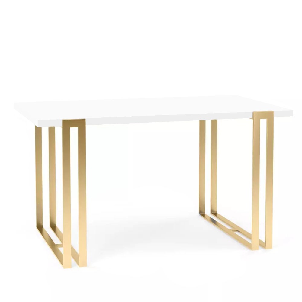 Rozkładany stół Hort 160/90(+2x 50 cm)  biel arktyczna /nogi złote