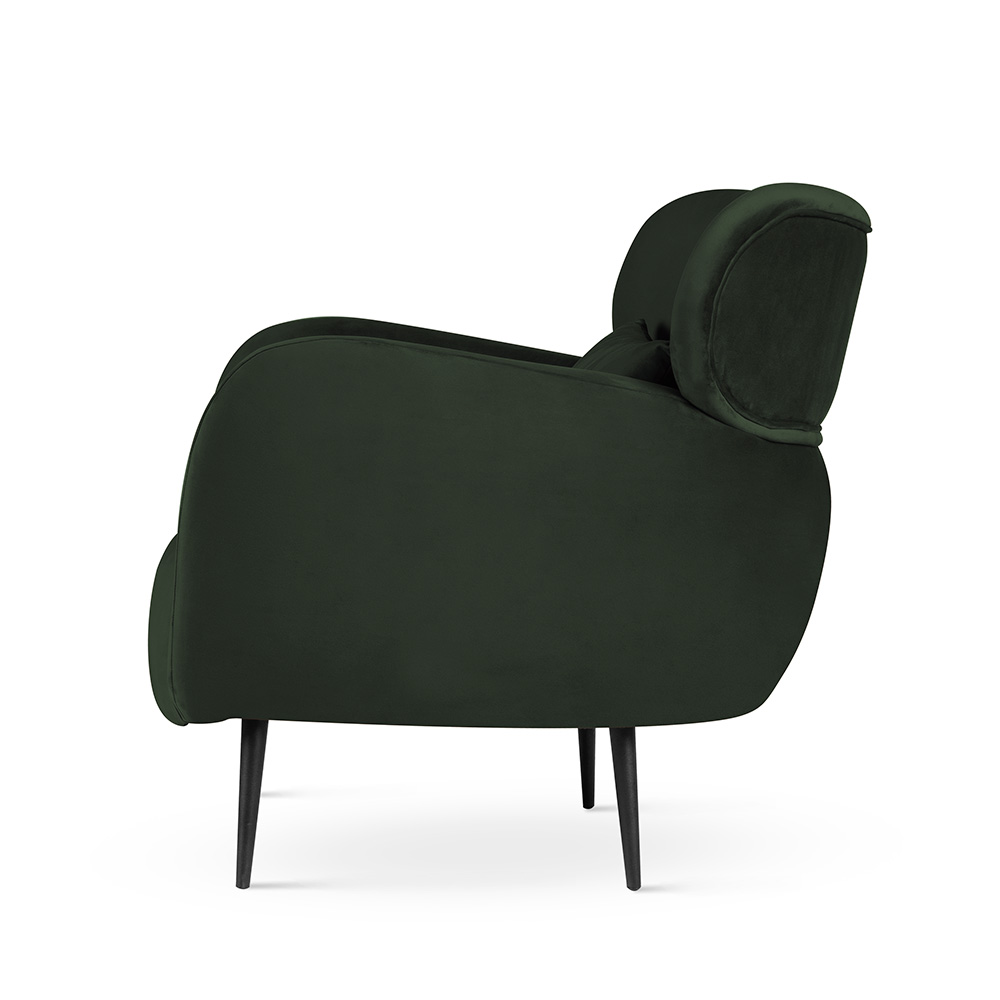 Wygodny fotel z poduchą BUENO do salonu w butelkowo zielnym welurze