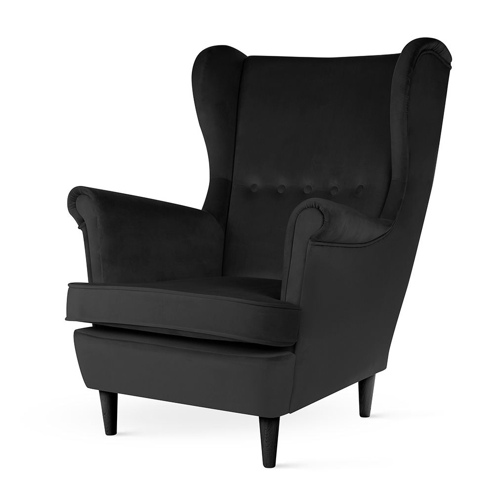 Stylowy fotel uszak Vako w kolorze czarnym