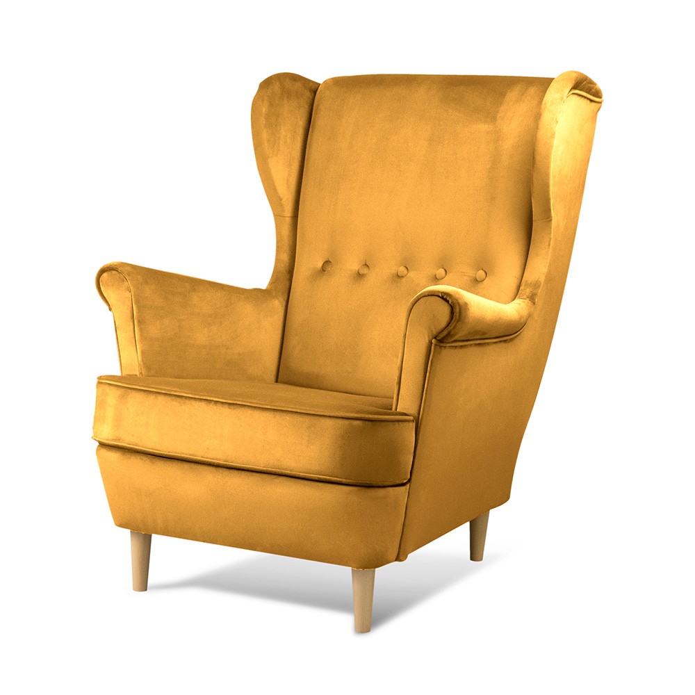 Fotel uszak VAKO miodowy w zestawie z podnóżkiem