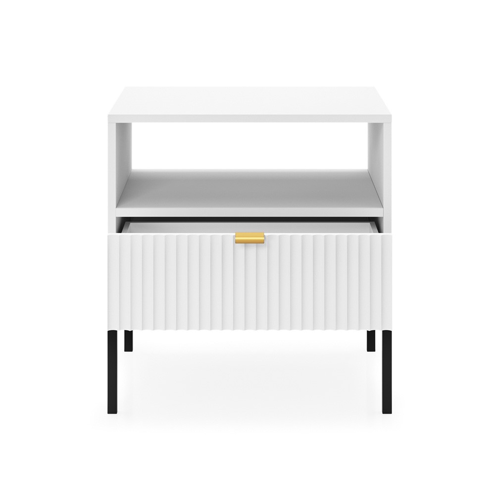 Stolik nocny LAMELO LA06 w kolorze białym na czarnych nogach