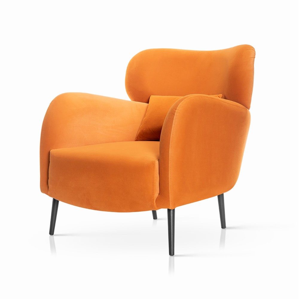 Designerski fotel Bueno w pomarańczowym matowym velvecie na wysokich nóżkach