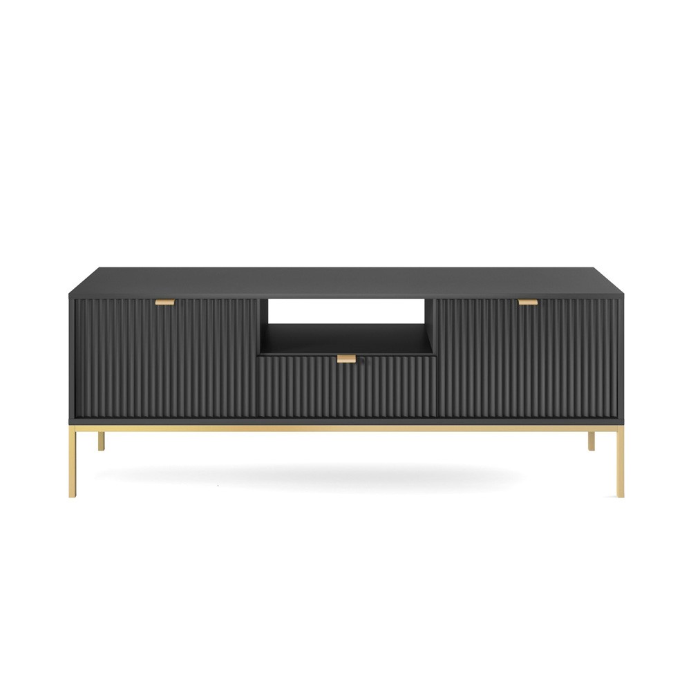 Szafka RTV LAMELO LA01 w kolorze czarnym na złotych nogach