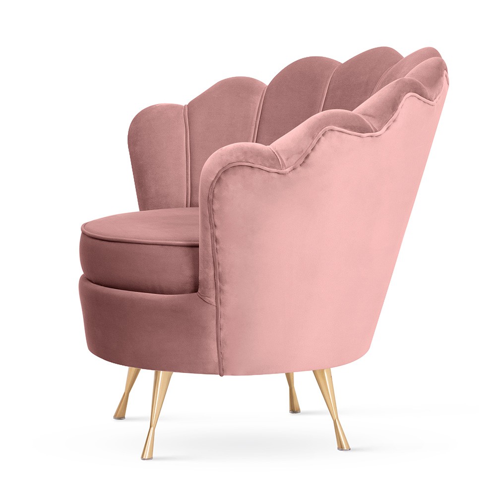 Fotel MUSZELKA glamour w pudrowym rożu