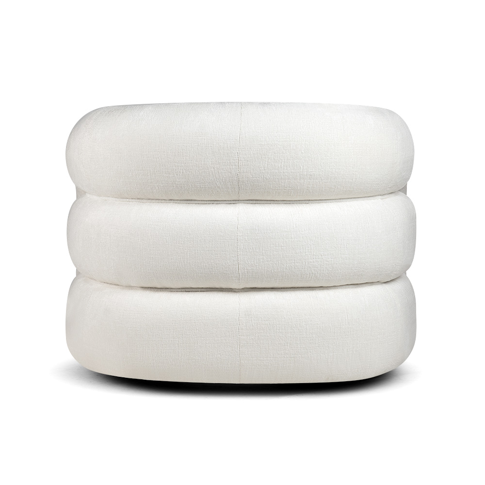 Duży fotel wypoczynkowy DUFFY w białej tkaninie do nowoczesnych wnętrz