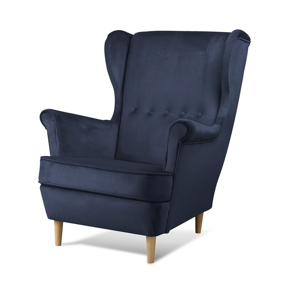 Fotel uszak Vako w zestawie z podnóżkiem granatowy