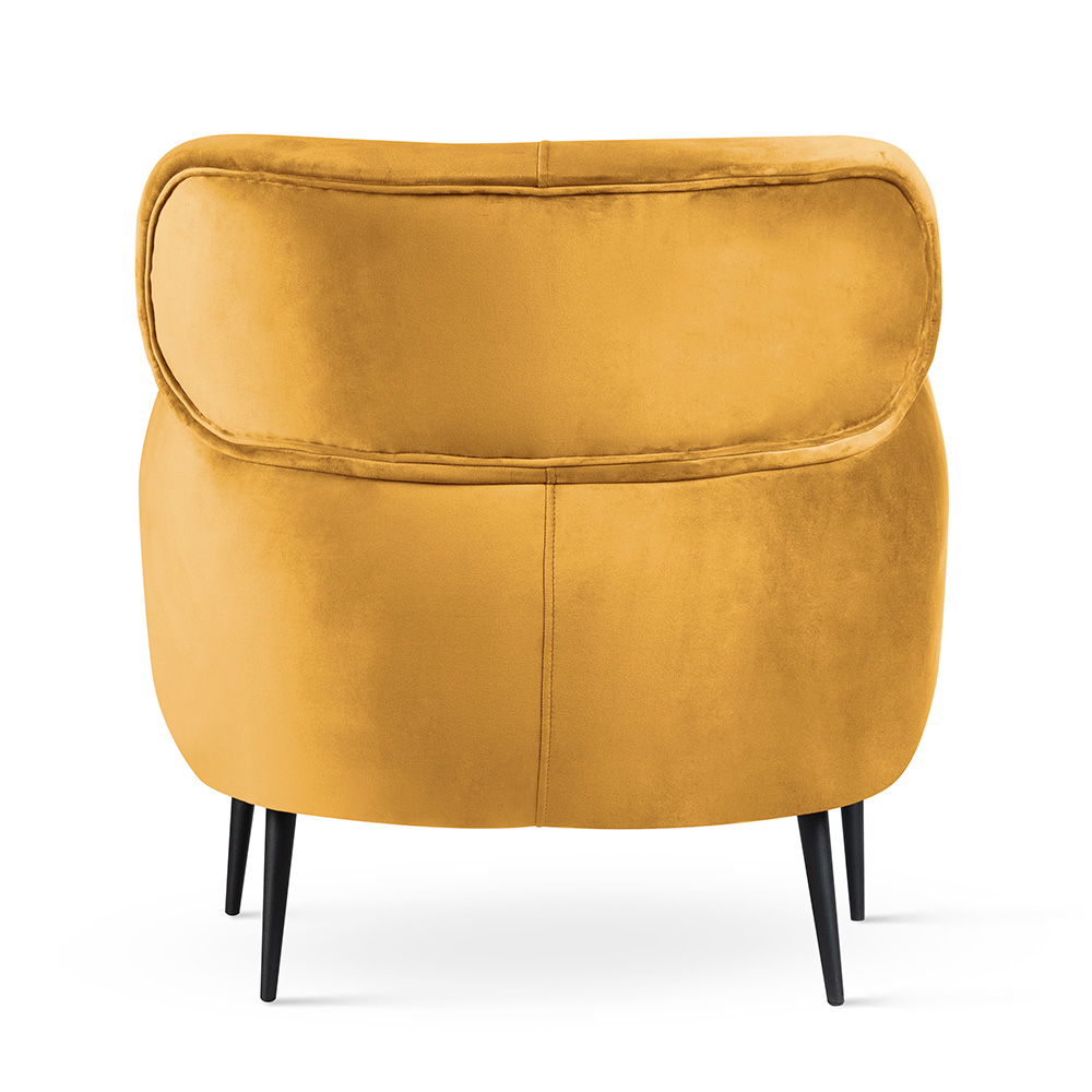 Miodowy fotel z weluru BUENO do salonu na cienkich nogach