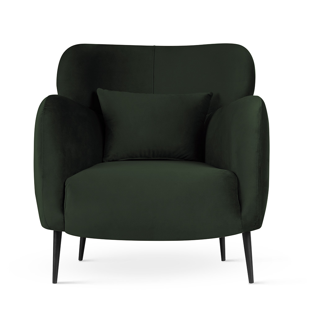 Wygodny fotel z poduchą BUENO do salonu w butelkowo zielnym welurze