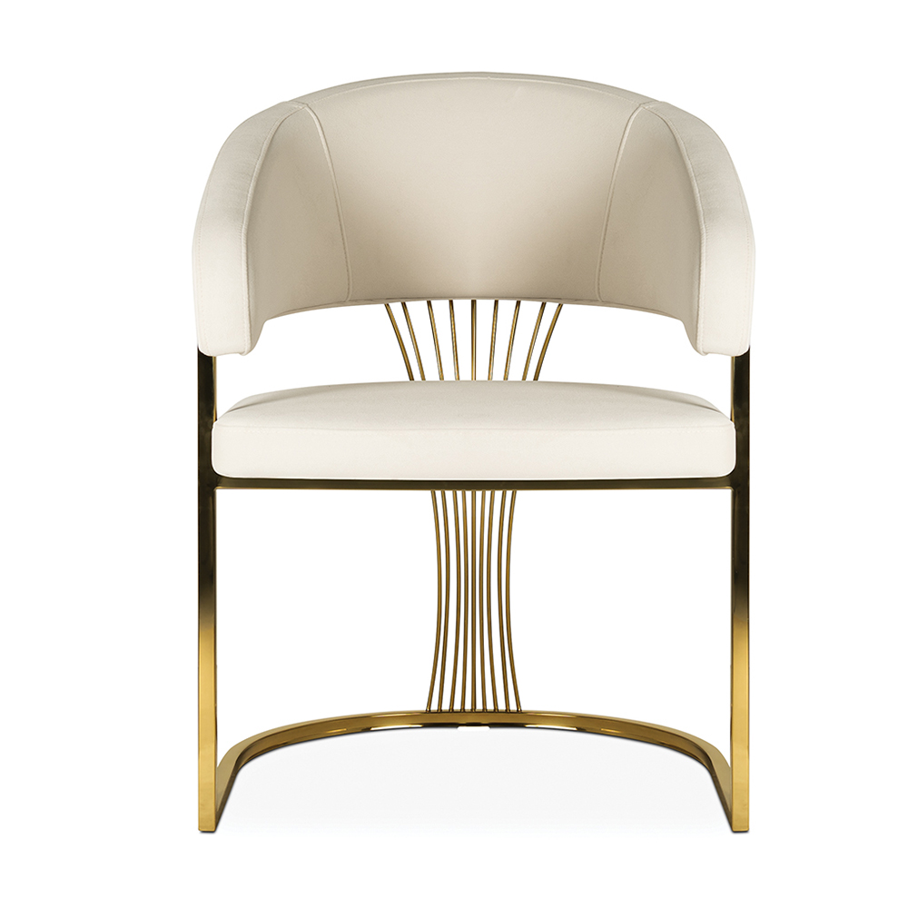 Ekskluzywne krzesło na złotym stelażu Marcille 3 w kolorze kremowym