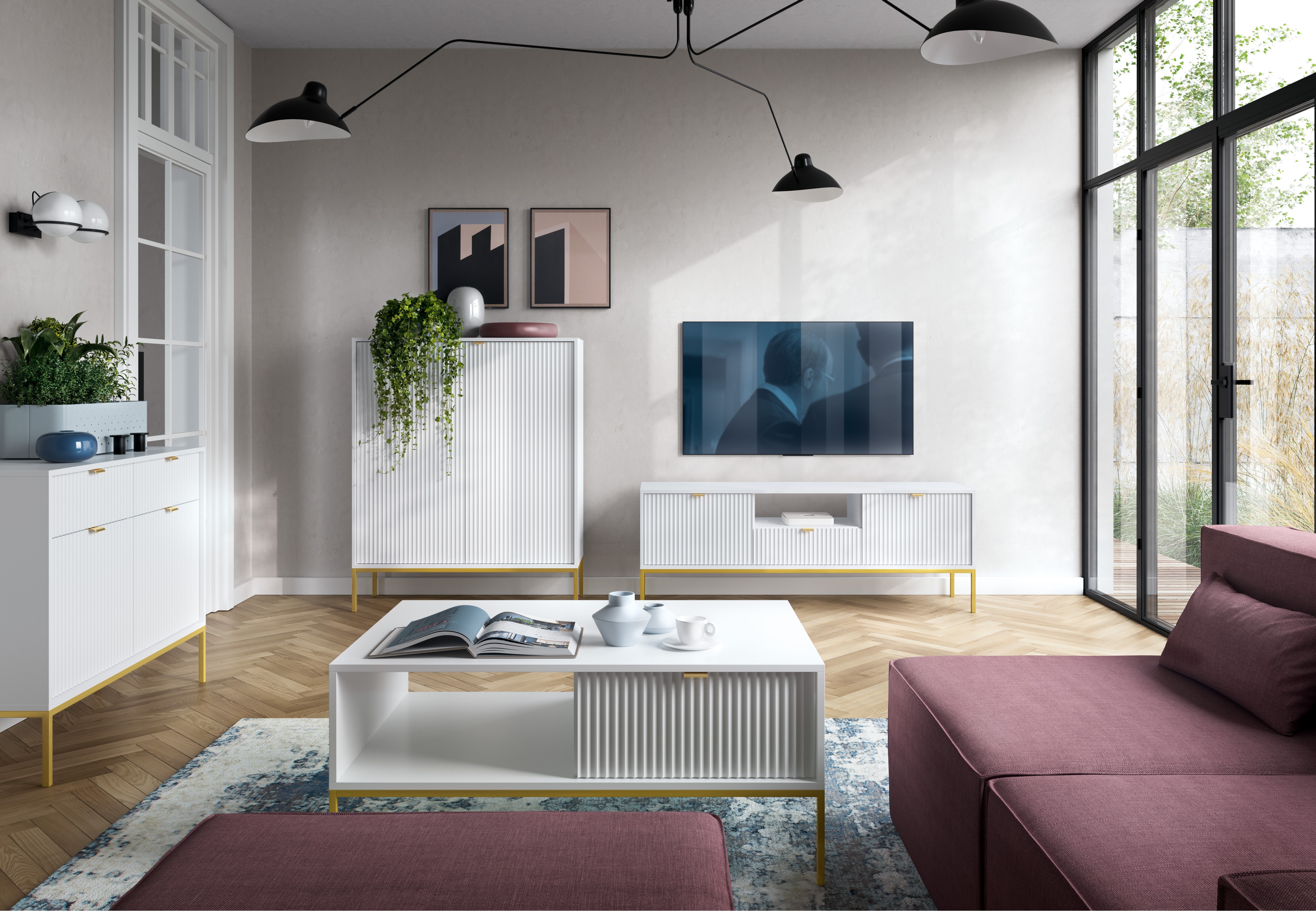 Komoda LAMELO LA02 w kolorze białym na złotych nogach