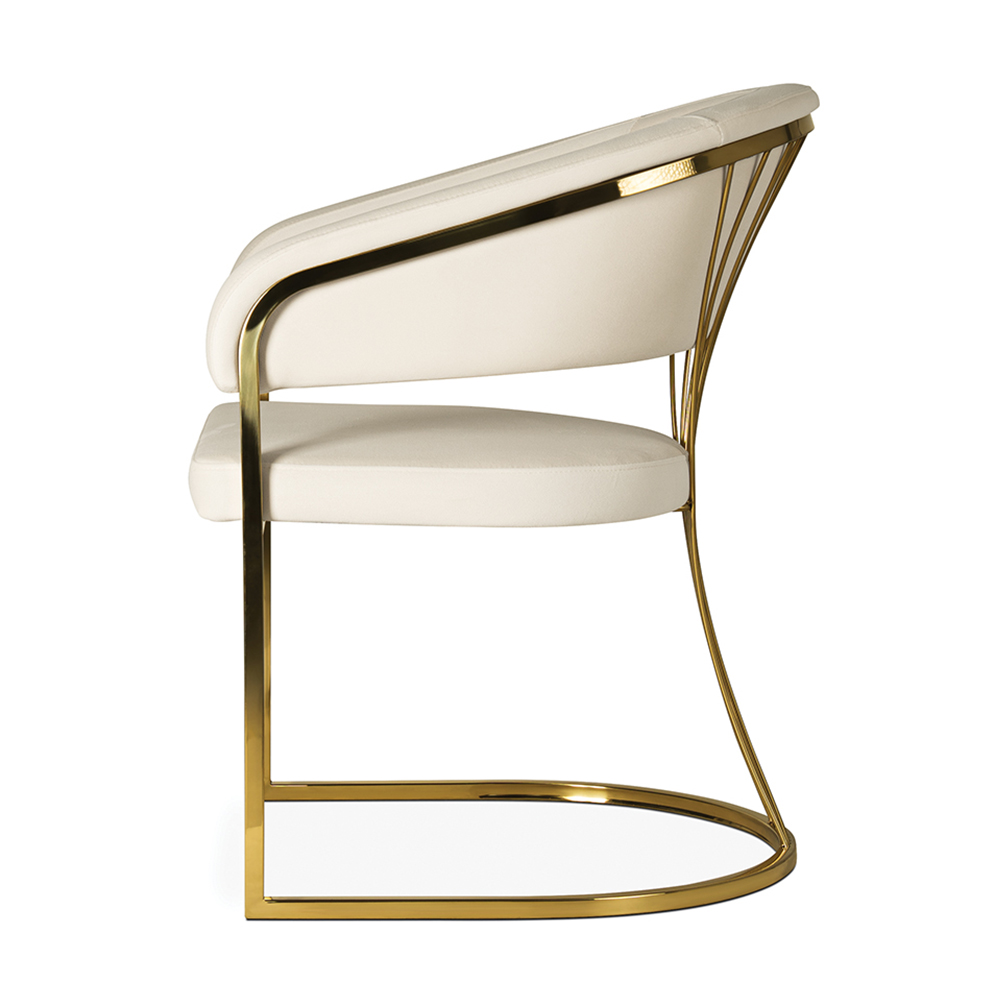 Ekskluzywne krzesło na złotym stelażu Marcille 3 w kolorze kremowym