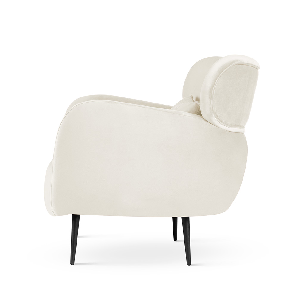 Skandynawski fotel wypoczynkowy BUENO w kremowym welurze