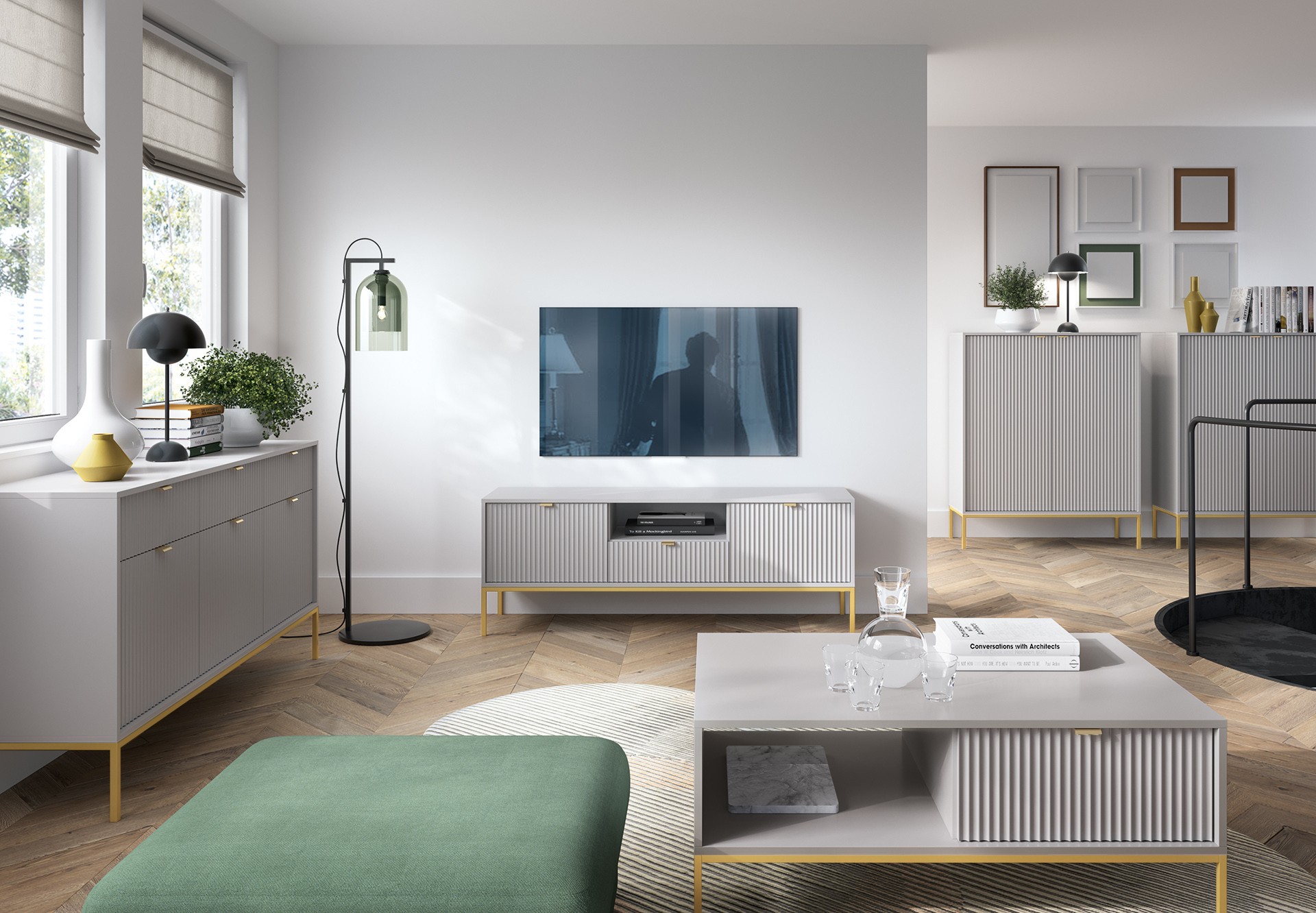 Ława systemowa LAMELO LA05 w kolorze szarym na złotyh nogach