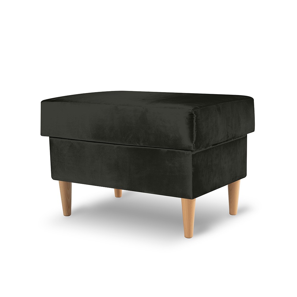 Czarny fotel uszak VAKO w zestawie z podnóżkiem