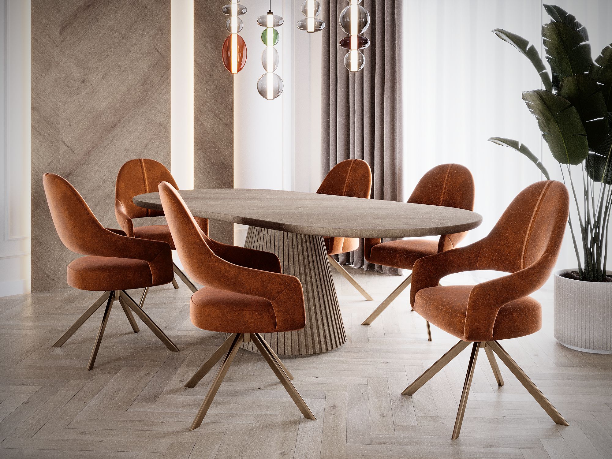 Krzesło obrotowe do jadalni z podłokietnikami i drewnianą nogą PADWA Supreme Wood