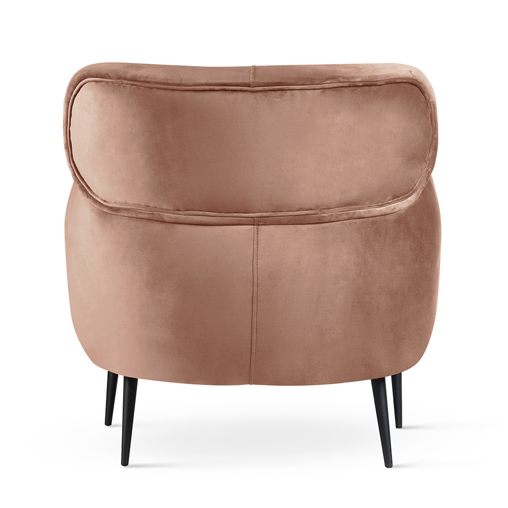 Skandynawski fotel z weluru BUENO w kolorze pudrowego różu do nowoczesnych pomieszczeń