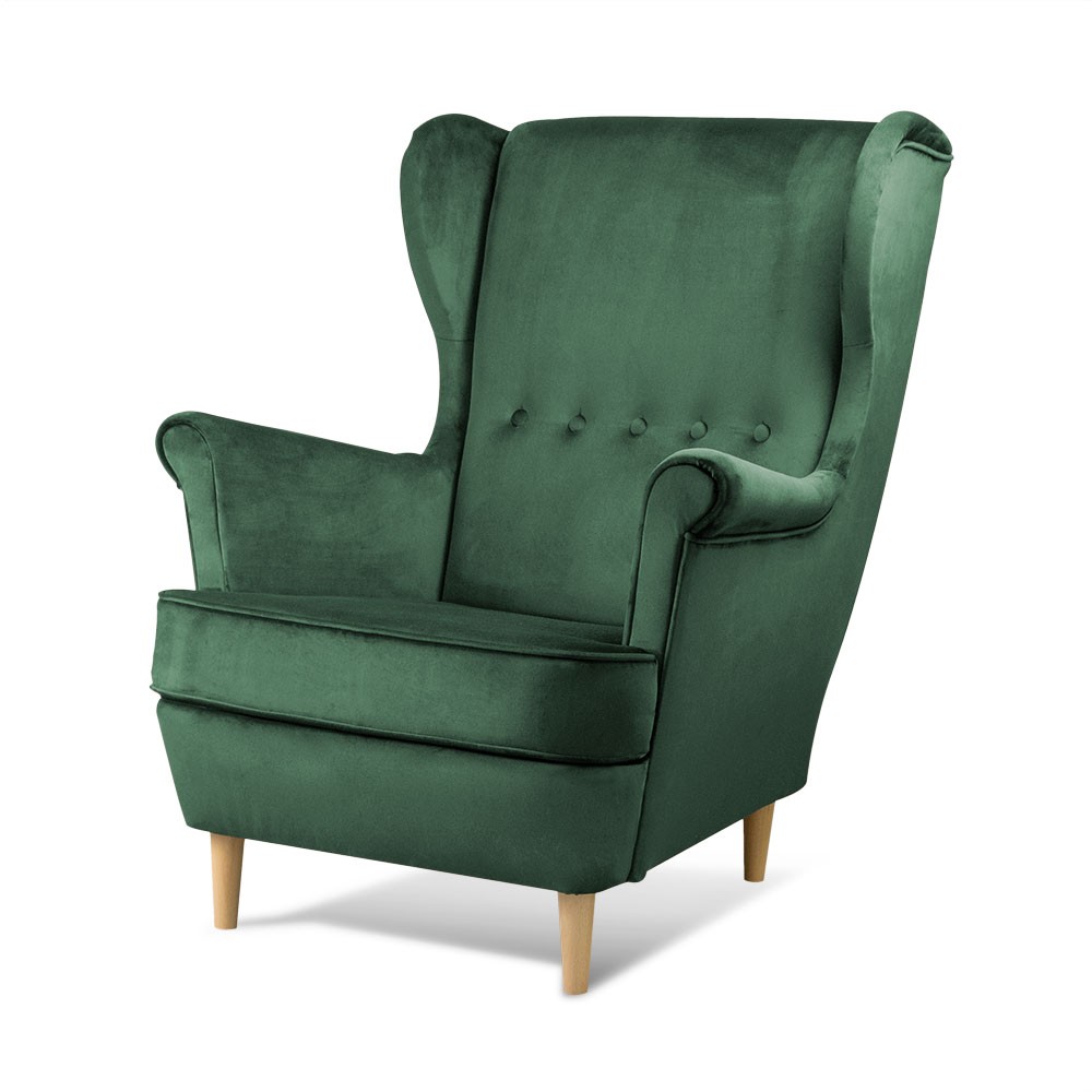 Fotel uszak Vako zielony w zestawie z podnóżkiem