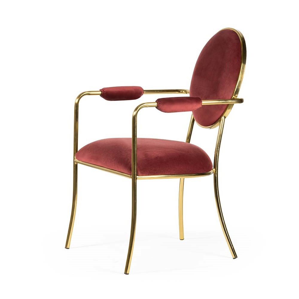 Eleganckie krzesło Antiba bordowe na złotych nogach