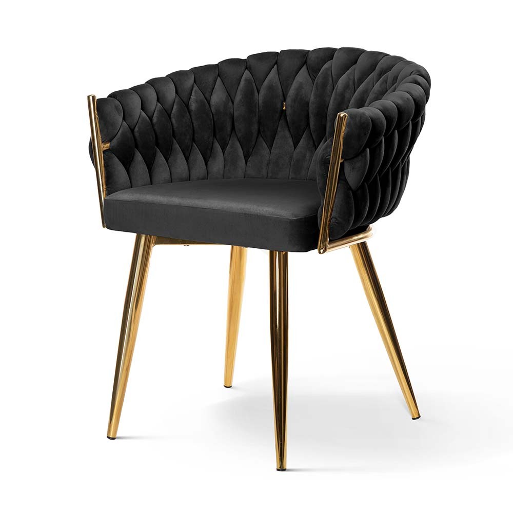 Modne krzesło jadalniane Rosa na złotych nogach z czarnym welurem