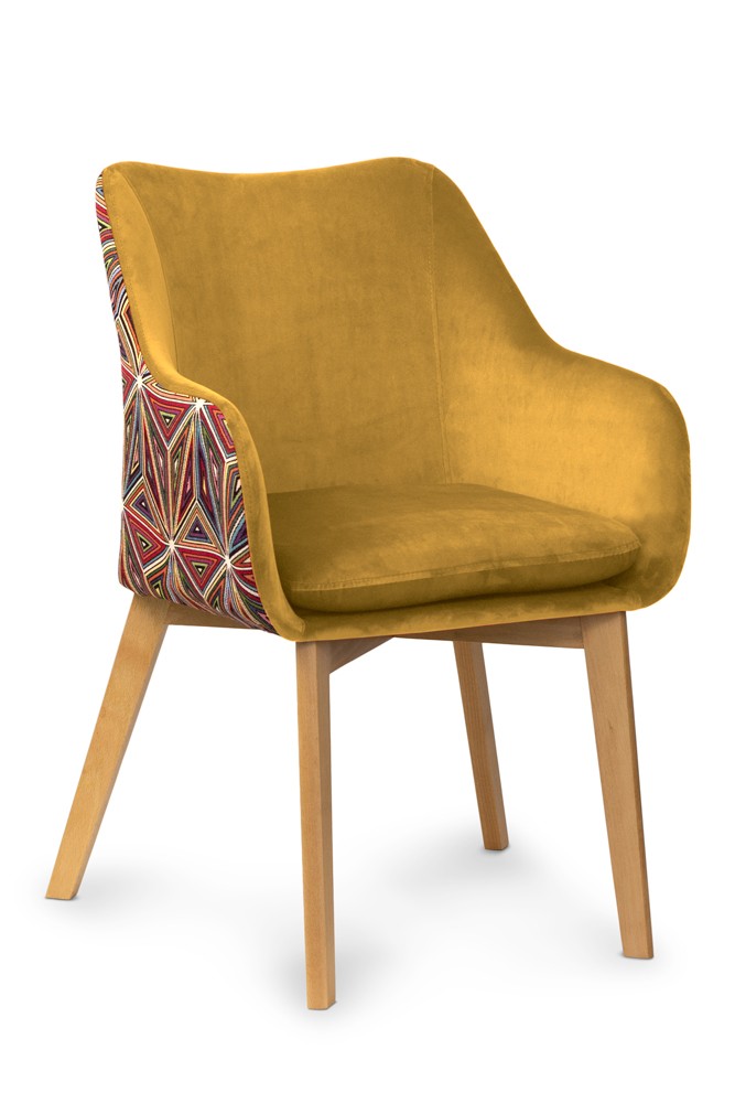 Krzesło kubełkowe na drewnianej nodze - Huan Malawi wzorzyste
