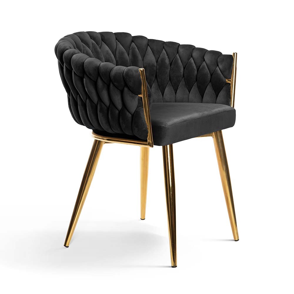 Modne krzesło jadalniane Rosa na złotych nogach z czarnym welurem