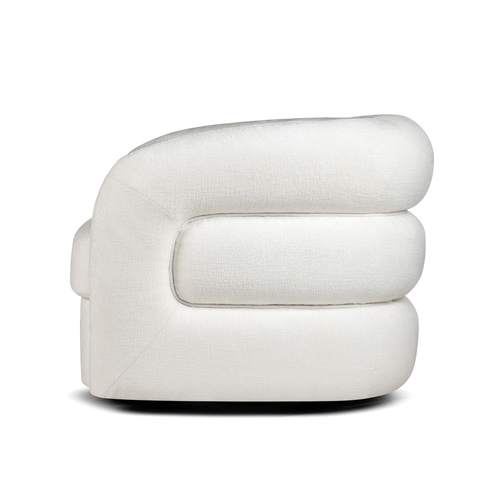 Duży fotel wypoczynkowy DUFFY w białej tkaninie do nowoczesnych wnętrz