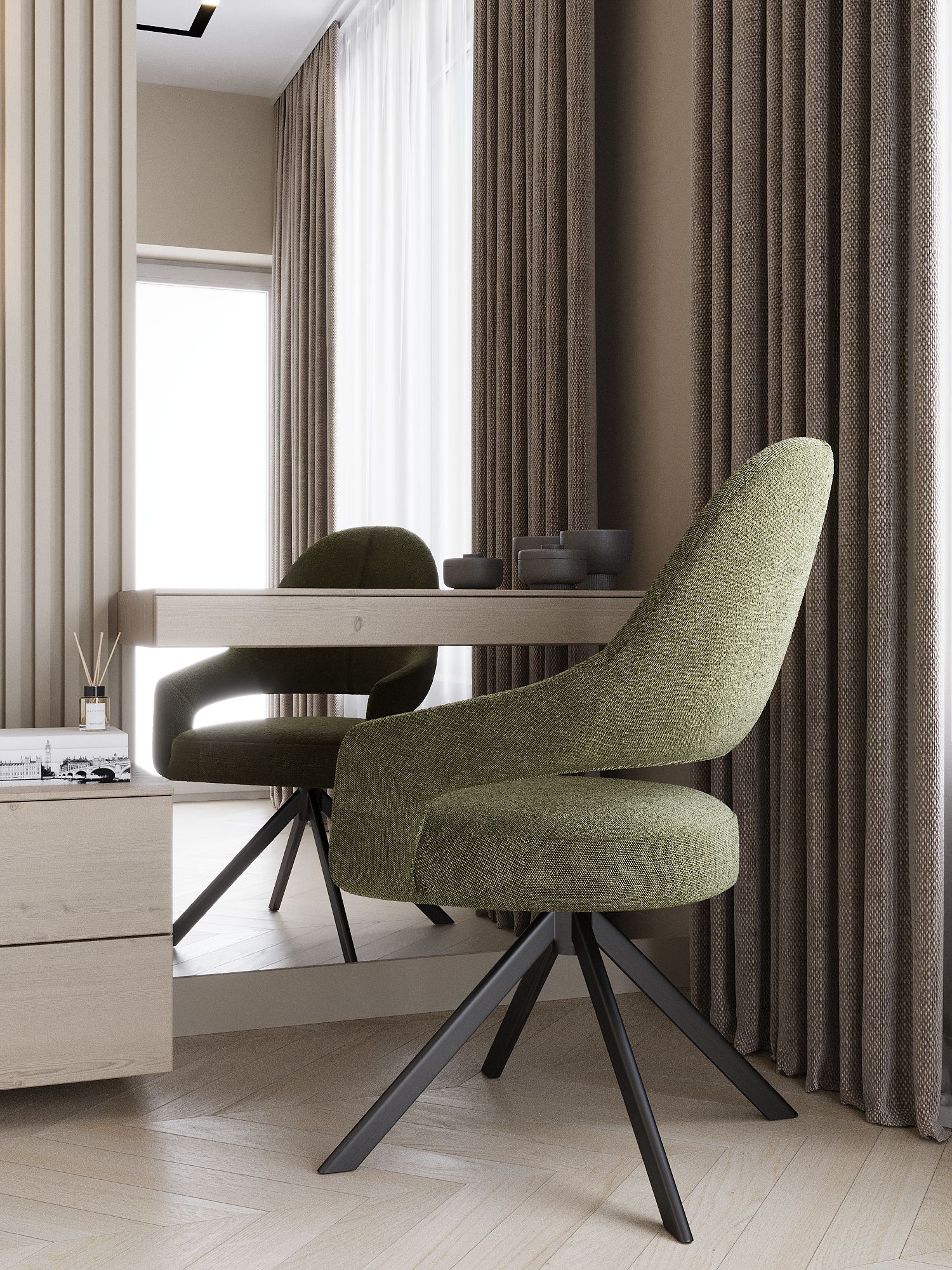 Krzesło obrotowe do jadalni z podłokietnikami i drewnianą nogą PADWA Supreme Wood