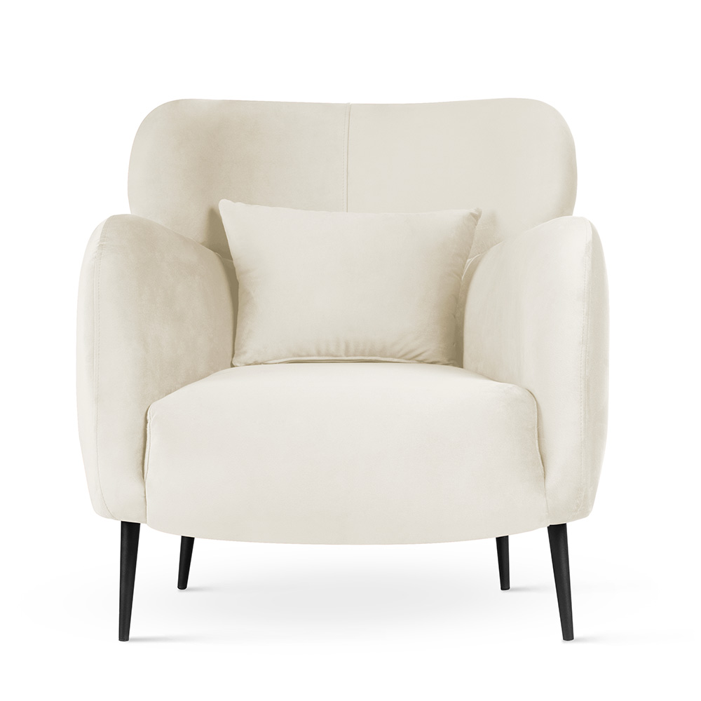 Skandynawski fotel wypoczynkowy BUENO w kremowym welurze