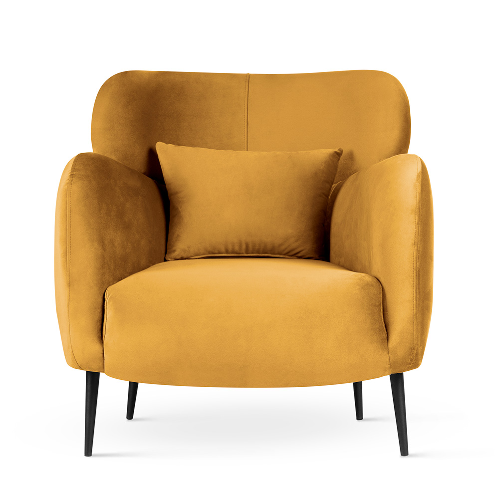 Miodowy fotel z weluru BUENO do salonu na cienkich nogach