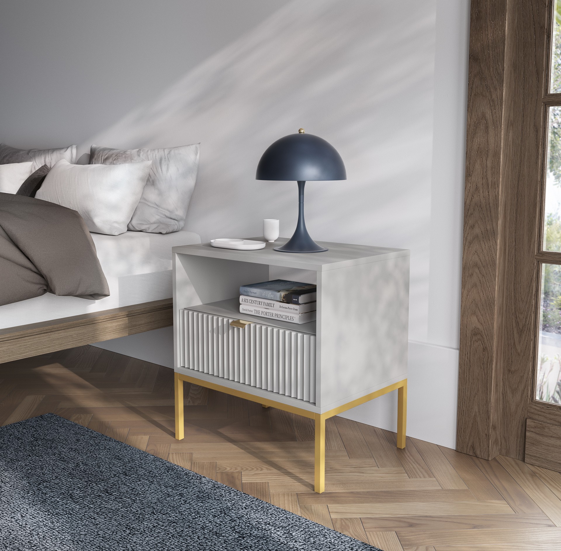 Stolik nocny LAMELO LA06 w kolorze szary na złotych nogach
